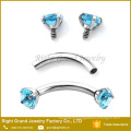 3mm Gem Internally Threaded Eyebrow Ring Body Jewelry